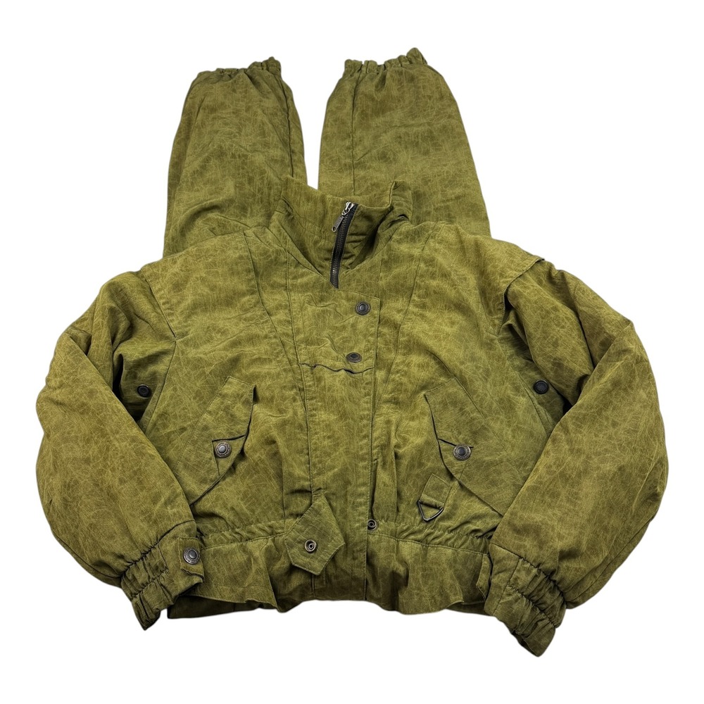 Black Bear Vintage Women Ski Suit Olive Green Textured One Piece Size M 3262